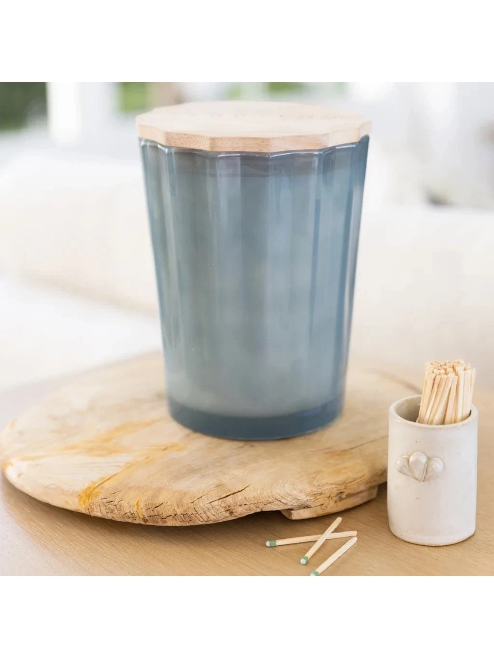 Sand + Fog Spring 57oz. Scalloped Candle with Rubber Wood Lid ( Beach Walk )